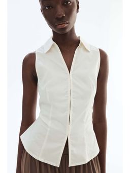 H&M - Women White Sleeveless Cotton Shirt