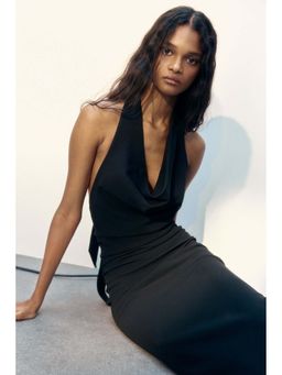H&M - Women Black Draped Halterneck Dress