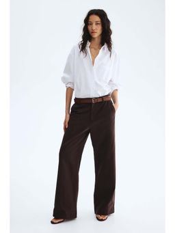 H&M - Women Brown Wide belted twill trousers