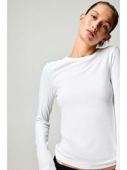 H&M - Women White Ribbed Cotton-Blend Top