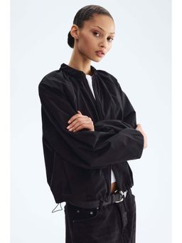 H&M - Women Black Gathered Bomber Jacket