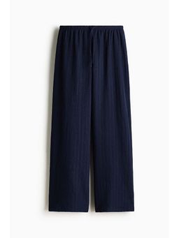 H&M - Women Navy Blue Textured Jersey Drawstring Pant