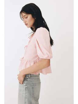 H&M - Women Pink Tie-Front Peplum Top