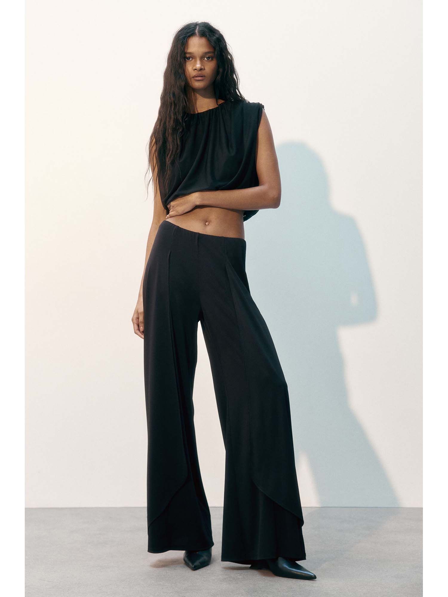 h&m Women Black Wide jersey trousers-picture-6