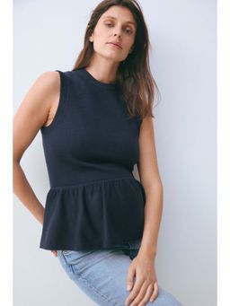 H&M - Women Navy Blue MAMA Fine-Knit Peplum Top