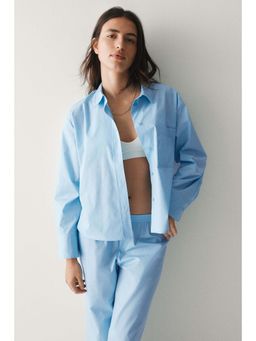 H&M - Women Blue Cotton Shirt & Pyjamas