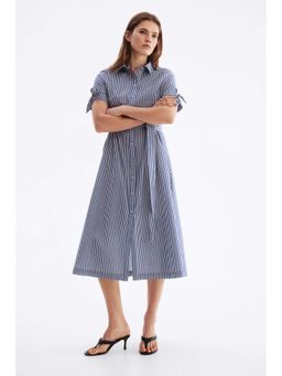 H&M - Women Blue Short-Sleeved Shirt Dress With Belt