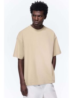 H&M - Men Beige Oversized Fit Cotton T-Shirt