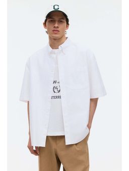 H&M - Men White Relaxed Fit Short-Sleeved Oxford Shirt