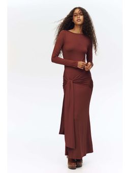 H&M - Women Brown Tie-Detail Jersey Dress