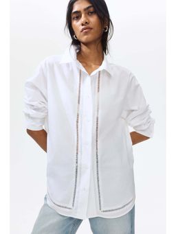 H&M - Women White Lace-Inset Cotton Shirt