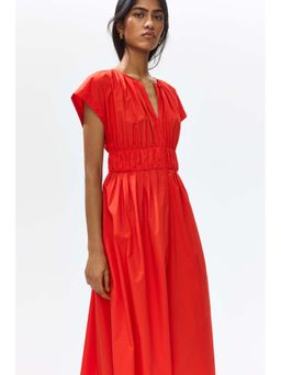 H&M - Women Red Cotton Midi Dress