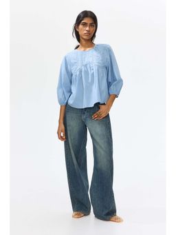 H&M - Women Blue Loose-fit cotton blouse