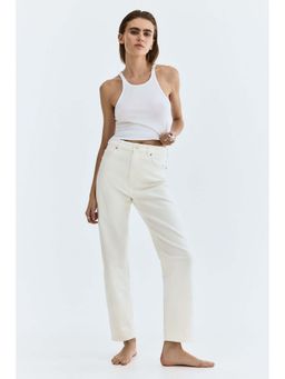 H&M - Women White Mom Slim Fit High Waist Ankle Jeans