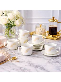 NFI Essentials - Ceramic Cup & Saucer Set Of 6 Pcs Tea/Coffee Cup, Microwave & Dishwasher Safe