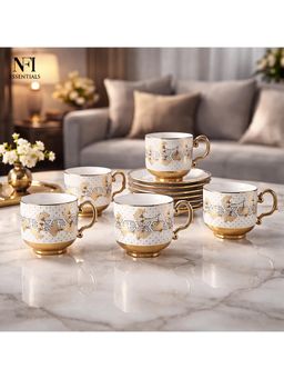 NFI Essentials - Ceramic Cup & Saucer Set Of 6 Pcs, Microwave & Dishwasher Safe
