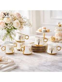 NFI Essentials - Ceramic Cup & Saucer Set Of 6 Pcs Tea/Coffee Cup, Microwave & Dishwasher Safe