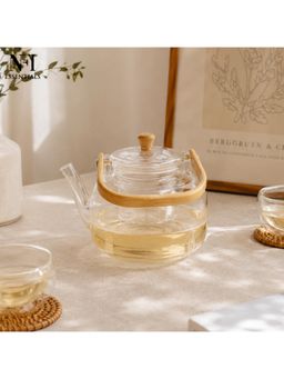 NFI Essentials - Premium Glass Teapot With Wooden Handle & Lid, Tea Kettle For Herbal Tea