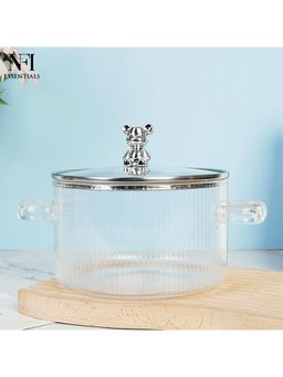 NFI Essentials - Glass Serving Bowl With Lid & Dual Handles, Heat Resistant Clear Glass Casserole