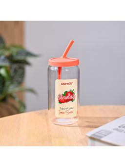 Voncasa - Transparent Glass Sipper With Orange Lid & Straw