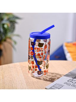 Voncasa - 500Ml Glass Sipper - Glossy Cartoon Print Design Durable Glass Material