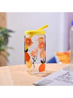 Voncasa - 500Ml Glass Sipper - Glossy Cartoon Print Design Durable Glass Material