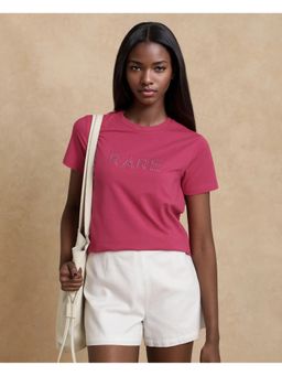 RAREISM - Women Pink Cotton Blend Crew Neck T-Shirt