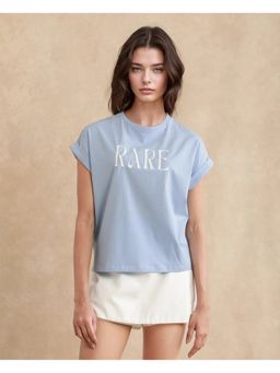 RAREISM - Women Blue Cotton Blend Crew Neck T-Shirt