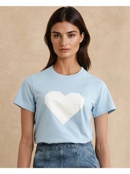 RAREISM - Women Blue Cotton Blend Crew Neck T-Shirt