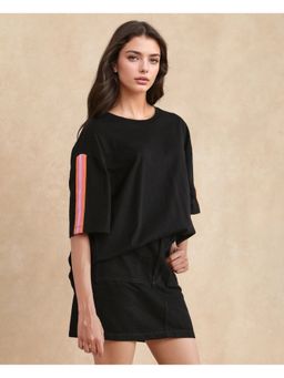 RAREISM - Women Black Polyester Blend Crew Neck T-Shirt