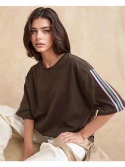 RAREISM - Women Brown Polyester Blend Crew Neck T-Shirt