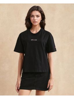 RAREISM - Women Black Cotton Blend Crew Neck T-Shirt
