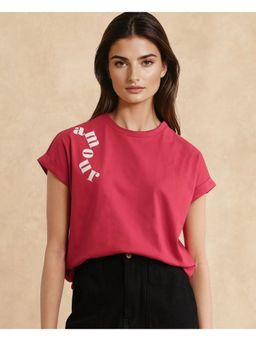RAREISM - Women Red Cotton Blend Crew Neck T-Shirt