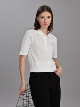 Tommy Hilfiger - Women White Cotton Collar Neck Polo T-Shirt