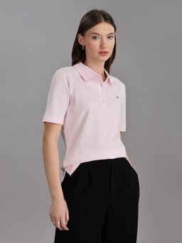 Tommy Hilfiger - Women Pink Cotton Collar Neck Polo T-Shirt