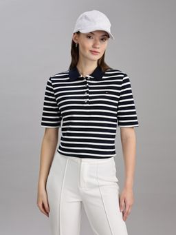 Tommy Hilfiger - Women Navy Blue Cotton Collar Neck Polo T-Shirt