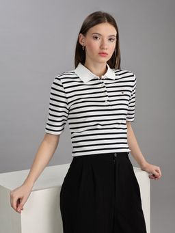 Tommy Hilfiger - Women White Cotton Collar Neck Polo T-Shirt