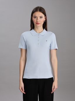 Tommy Hilfiger - Women Blue Cotton Collar Neck Polo T-Shirt