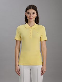 Tommy Hilfiger - Women Yellow Cotton Collar Neck Polo T-Shirt