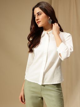 Xpose - Women White Sharp Concealed Button Placket Slim Fit Formal Shirt