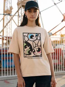 Bewakoof - Cartoon Network Women's Brown Sugar Spice Everything Nice Graphic Printed Oversized T-shirt
