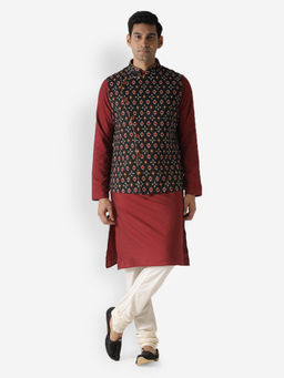 KISAH - Men Black Kurta Jacket (Set of 3)