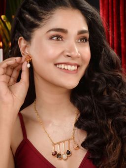 Saraf RS Jewellery - 24K Gold Toned And Multi Colour Handcrafted Necklace Jewellery (Set Of 2)