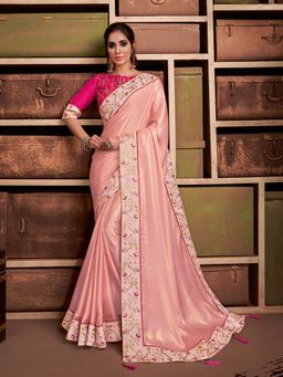 Odette - Pastel Pink Silk Georgette Designer Saree with Unstitched Blouse