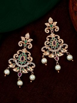Estele - Rose Gold Plated CZ Swirling Symphony Earrings with Pearl and Crystals for Women