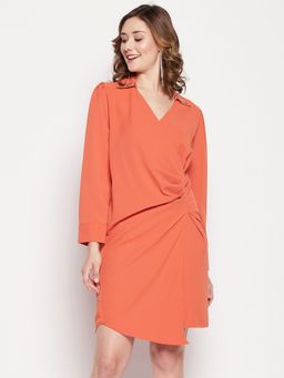 CAMLA - Rust Solid V-Neck Mini Dress Rust
