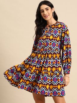 Mabish By Sonal Jain - Mini Printed Layered Dress with Balloon Sleeve