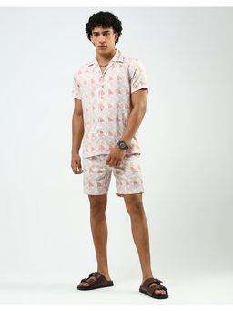 Monte Carlo - Men Peach Printed Regular Fit Co-Ord (Set of 2)