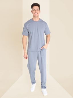 CHKOKKO - Men Blue Solid Regular Fit Co-Ord (Set of 2)