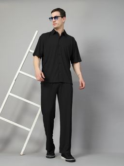 CHKOKKO - Men Black Textured Regular Fit Co-Ord (Set of 2)
